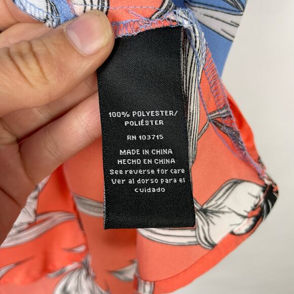 Zac & Rachel | NWT Blue & Orange Floral Asymmetrical Sleeveless Chiffon Blouse - Picture 7 of 8